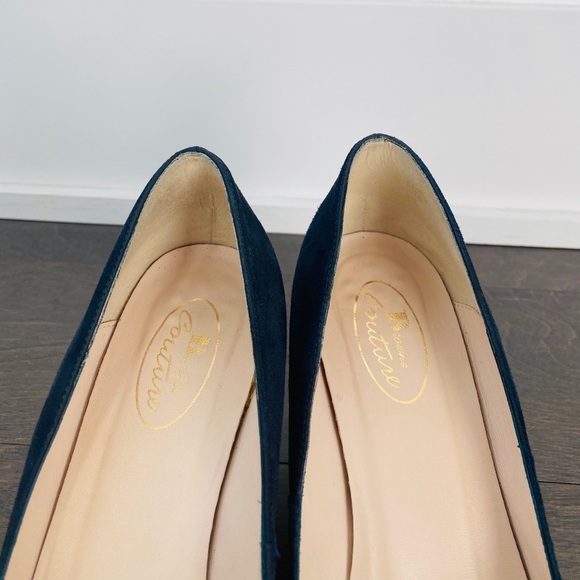 [SOLD] Brown Couture Suede Navy Blue High Heels - Picture 3 of 9